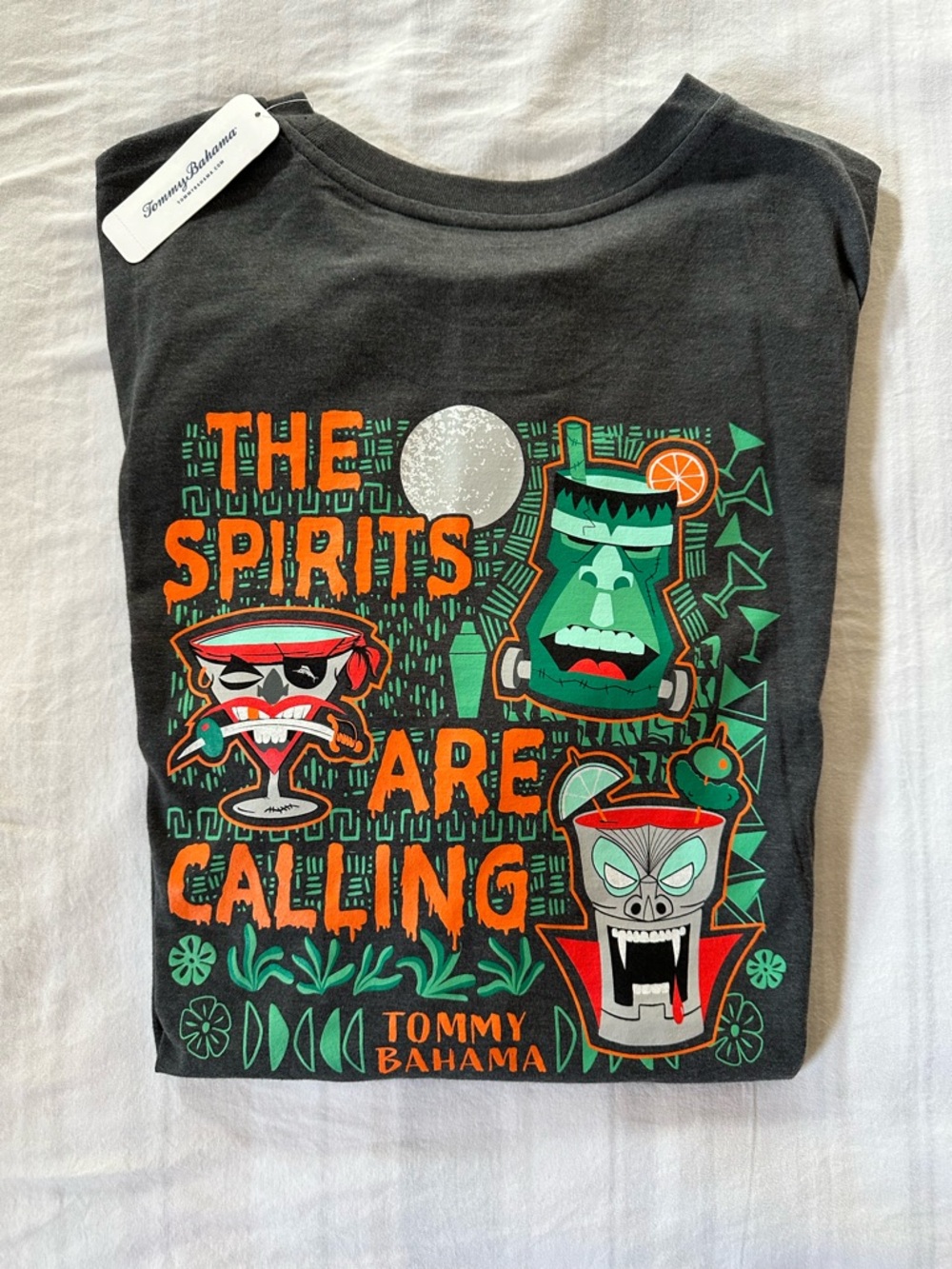 NWT Tommy Bahama THE SPIRITS ARE CALLING Men’s XL T-shirt in Coal Heather